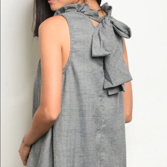 Grey Plaid Ruffle Neck Dress - Picture 3 of 3